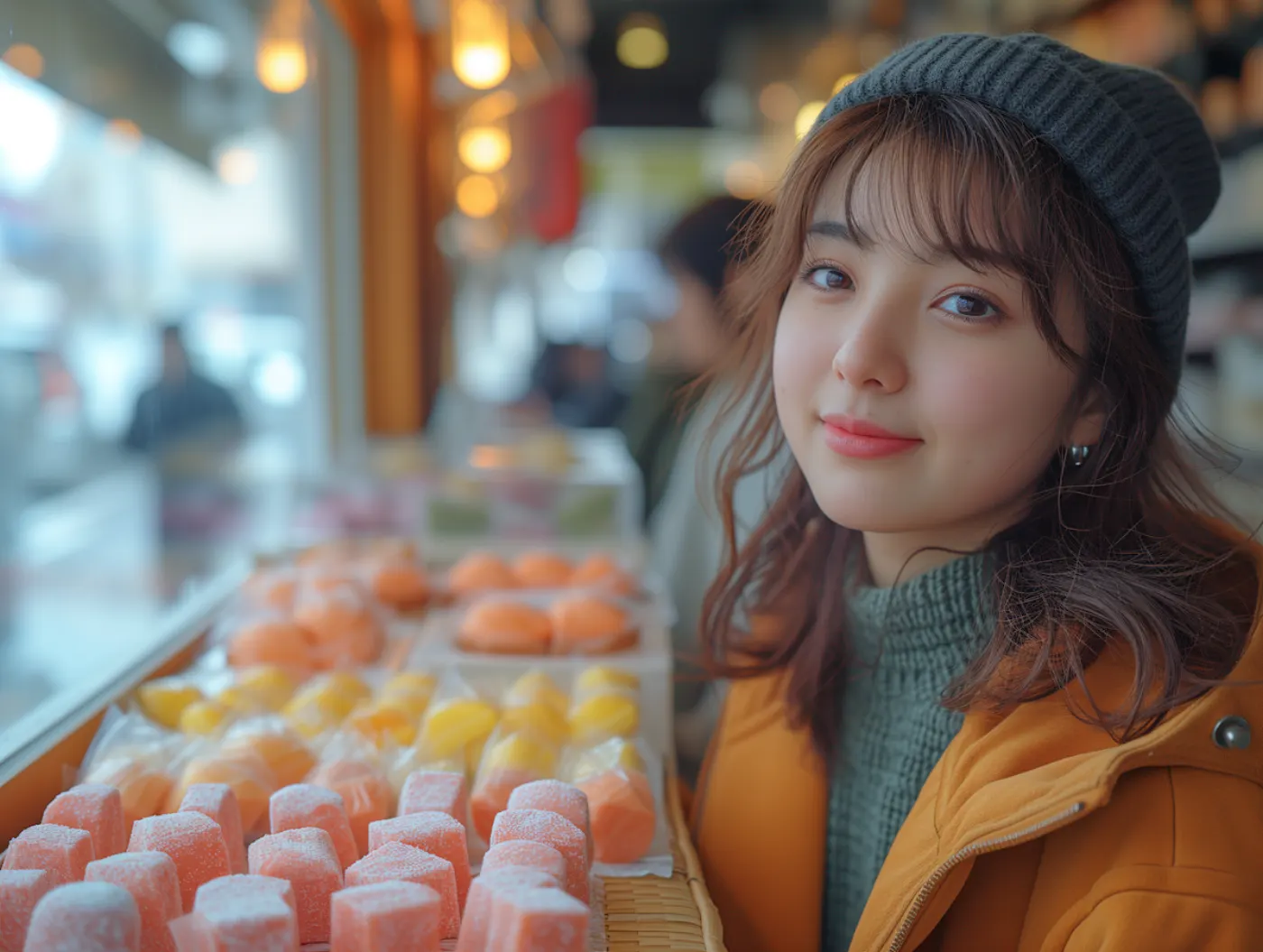 Cliente em frente à vitrine de doces