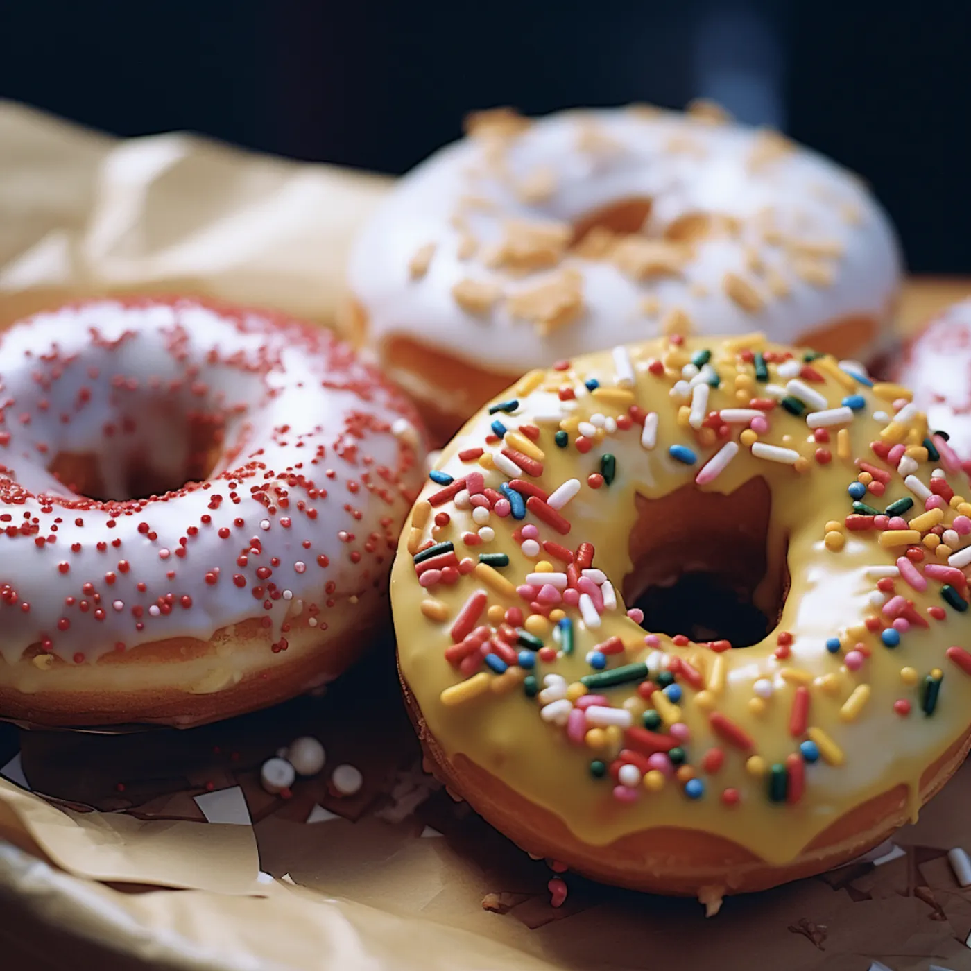 Donuts coloridos da vitrine